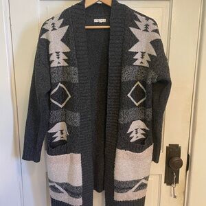 Maurices Charcoal and Cream Patterned Cardigan